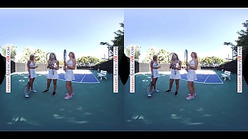 Hot girls have fun with Tennis instructors balls